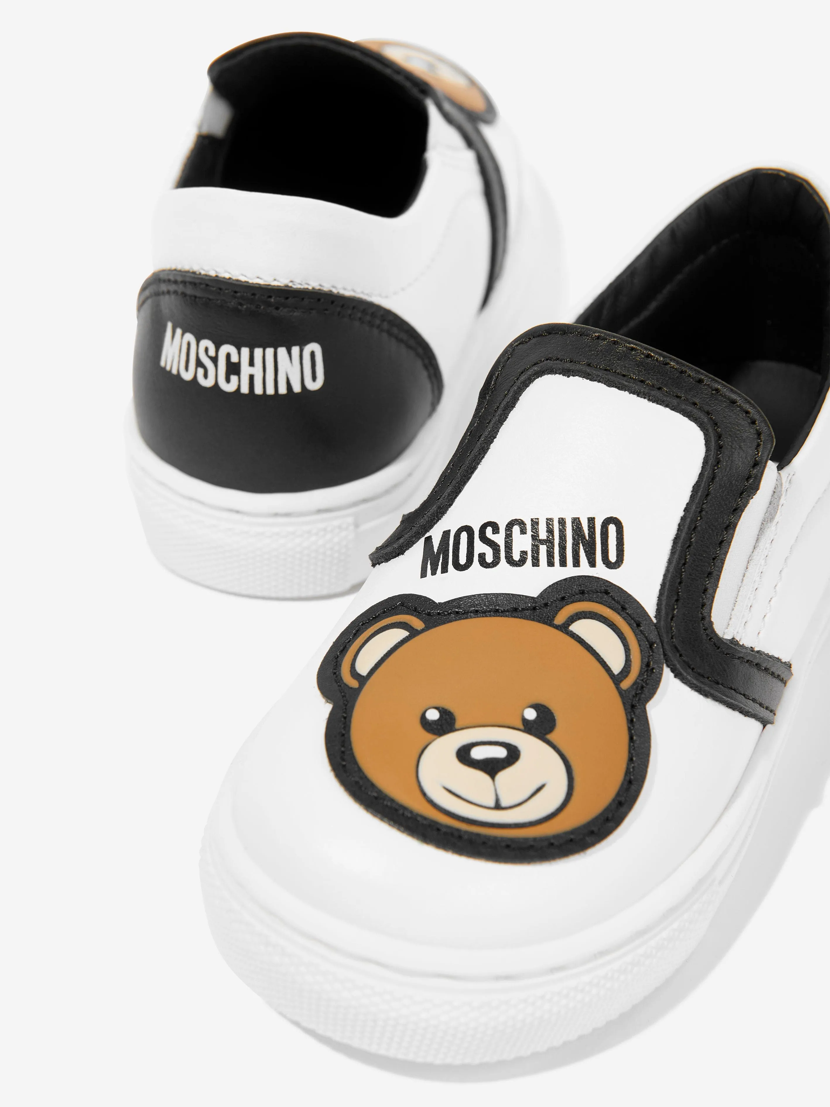 Moschino Boys Leather Slip On Trainers in White