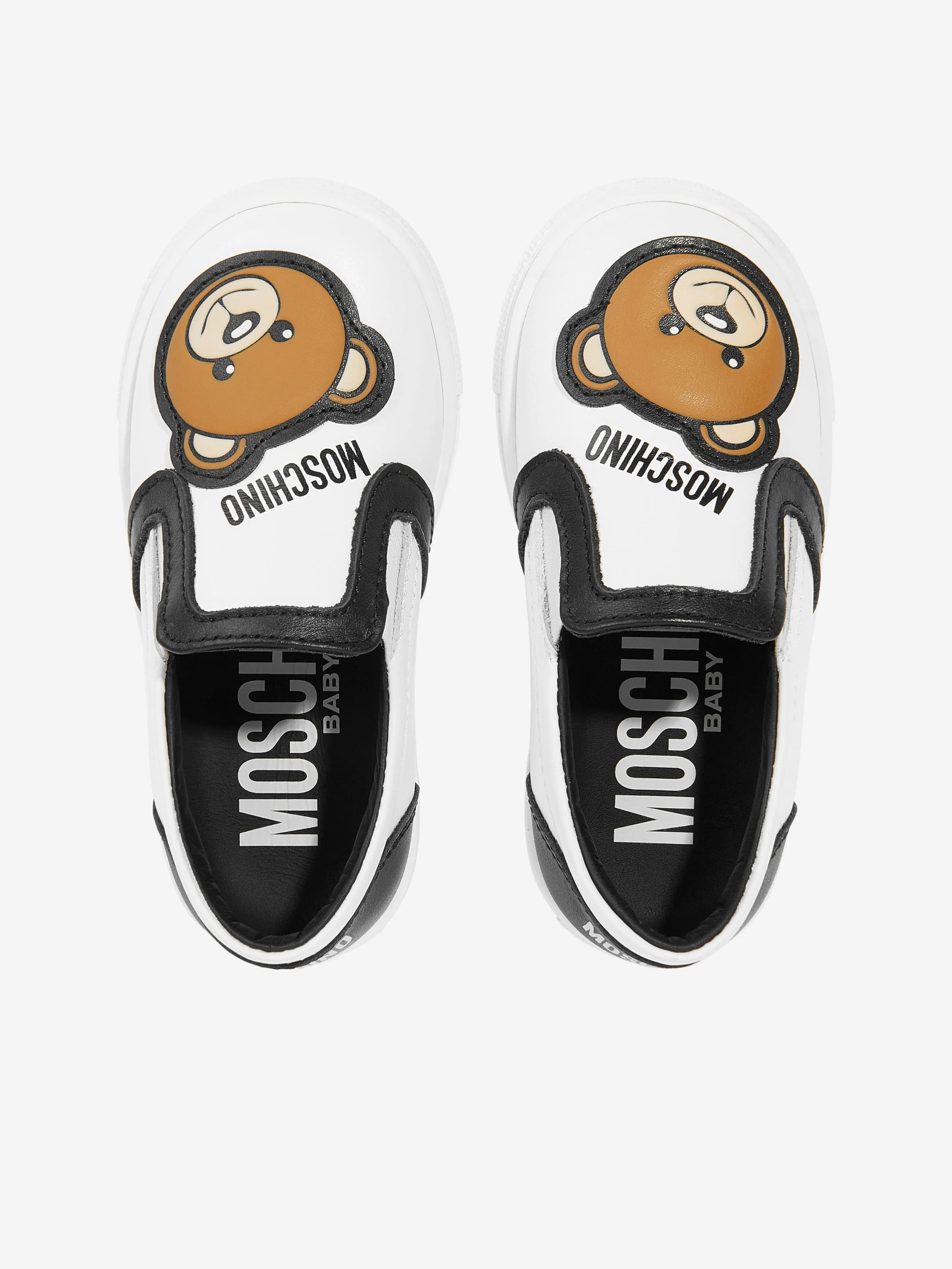 Moschino Boys Leather Slip On Trainers in White