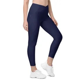 Navy Blue Crossover Leggings With Pockets