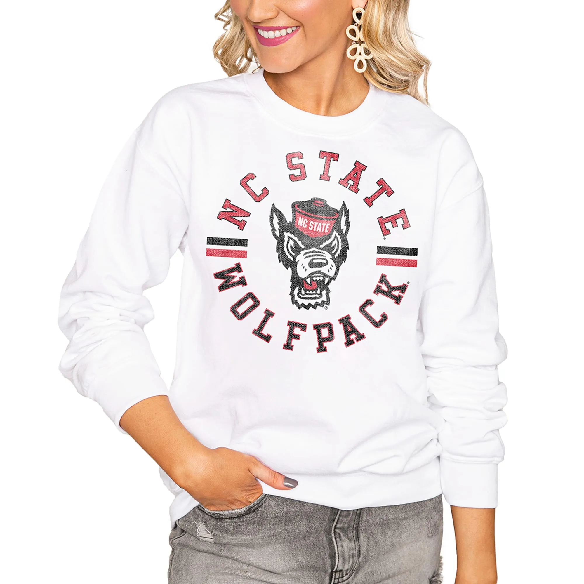 NC State Wolfpack Women's White Vintage Days Perfect Pullover Sweatshirt