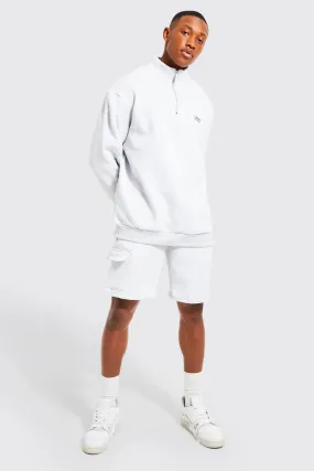 Oversized Man Half Zip Cargo Short Tracksuit | boohooMAN UK