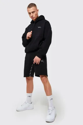 Oversized Short Tracksuit With Man Tape | boohooMAN UK