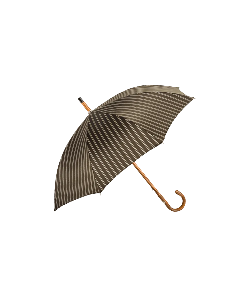 Passotti Ombrelli Brown, Beige Double Stripe Umbrella With Solid Chestnut Handle | He Spoke Style