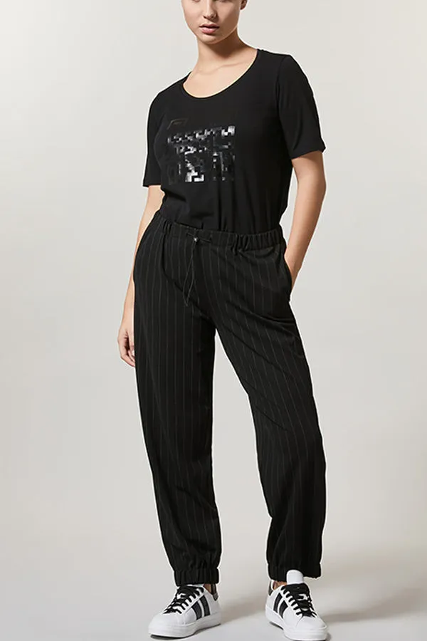 Persona (by Marina Rinaldi) OBLIOSO STRIPED MILANO RIB KNIT FLUID JERSEY TROUSERS