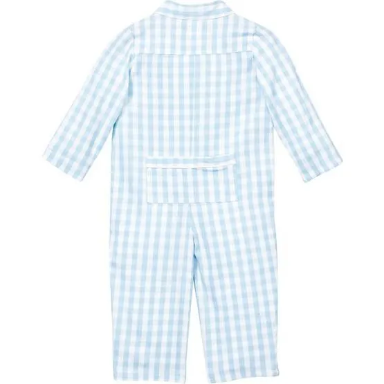 Petite Plume Light Blue Gingham Romper