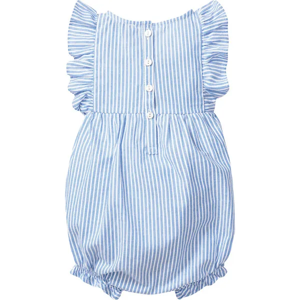 Petite Plume Ruffled Romper, French Blue Seersucker