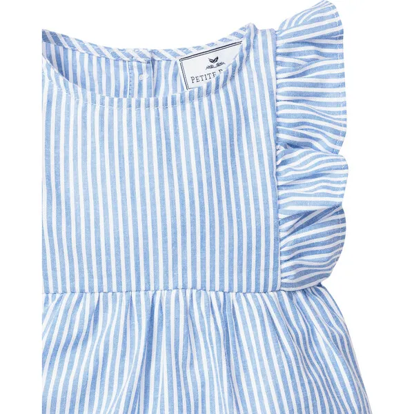 Petite Plume Ruffled Romper, French Blue Seersucker