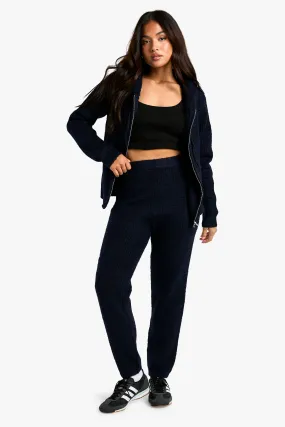 Petite Soft Fine Guage Zip Through Hoody Knitted Tracksuit