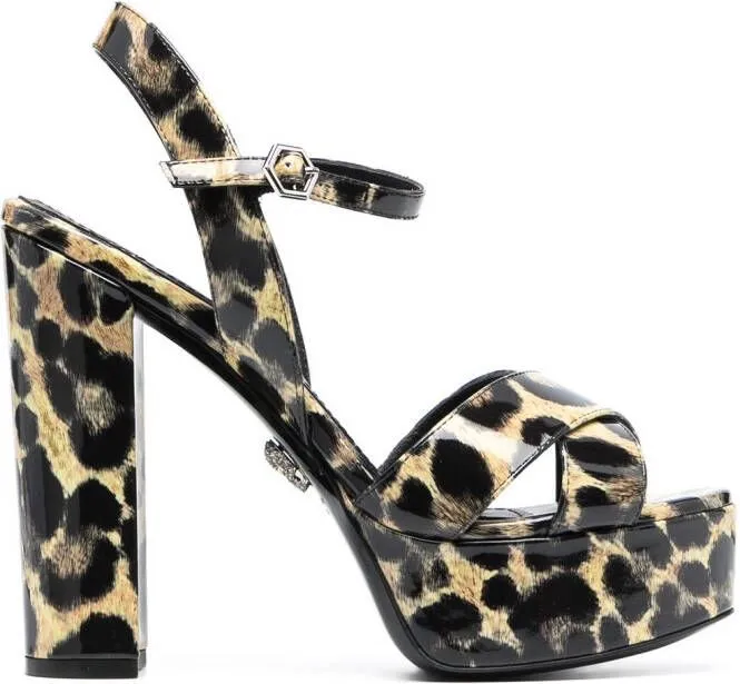 Philipp Plein patent platform leopard print sandals Neutrals