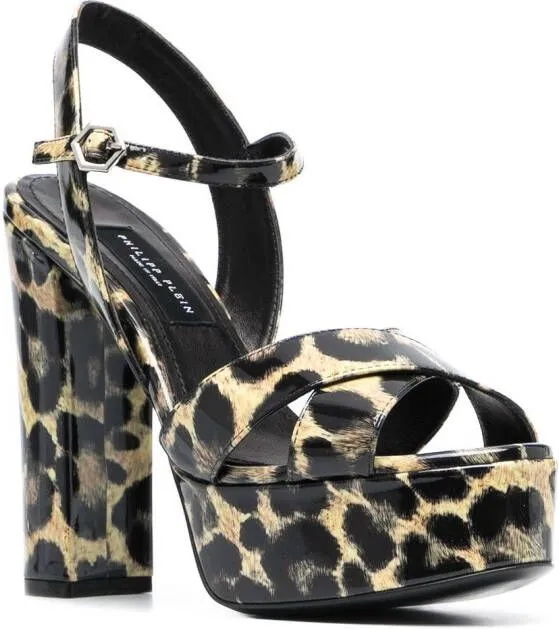 Philipp Plein patent platform leopard print sandals Neutrals