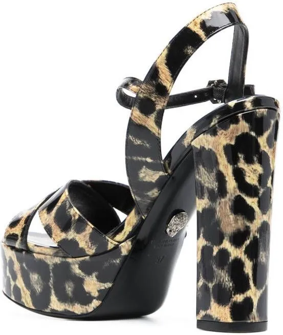 Philipp Plein patent platform leopard print sandals Neutrals