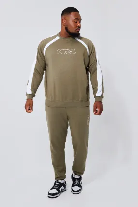 Plus Man Colour Block Sweat Tracksuit | boohooMAN UK