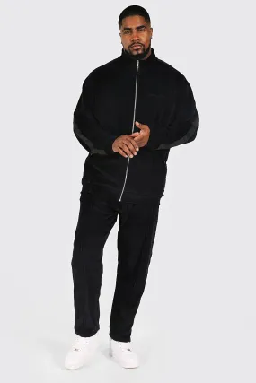 Plus Official Zip Through Velour Tracksuit | boohooMAN UK