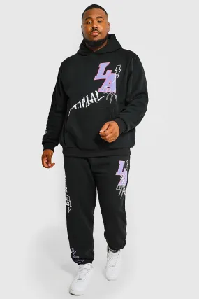 Plus Varsity Graffiti Puff Hooded Tracksuit | boohooMAN UK