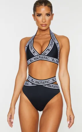 PRETTYLITTLETHING Black Strap Triangle Bikini Top