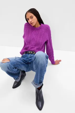 Purple Cable-Knit Crewneck Jumper