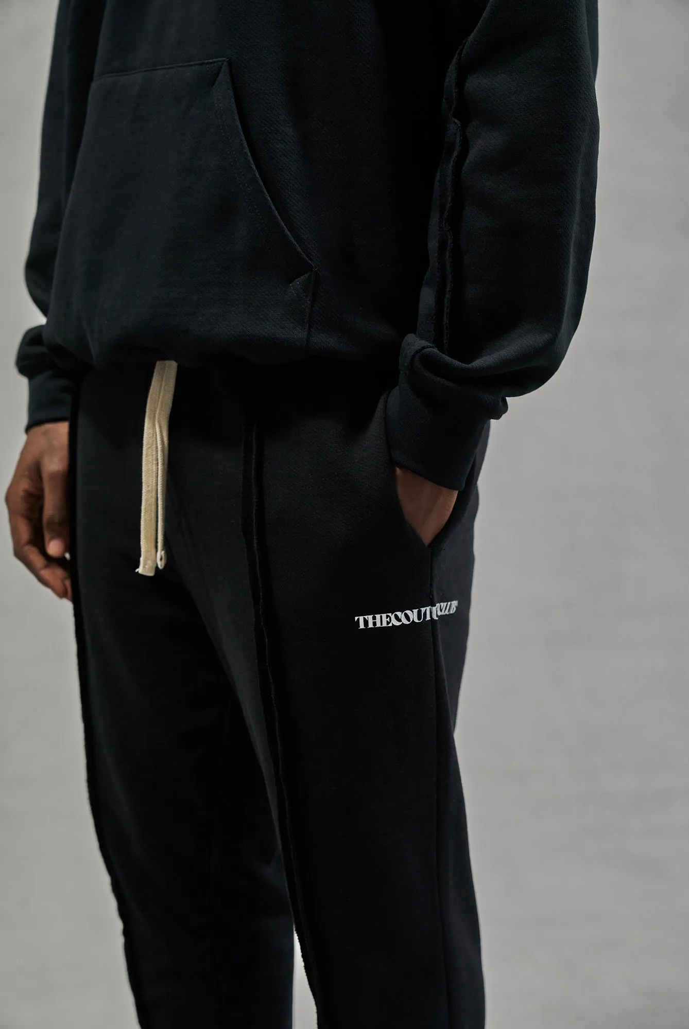 RAW SEAM STRAIGHT LEG JOGGERS - BLACK