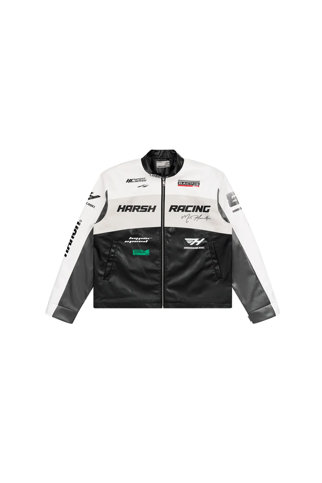 Retro Motorcycle Colorblock Stand Up Collar Jacket