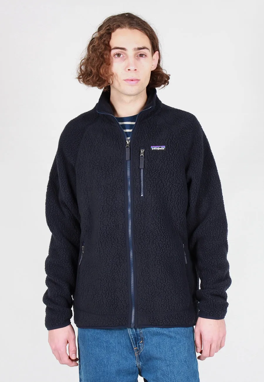 Retro Pile Zip Up Jacket - navy blue