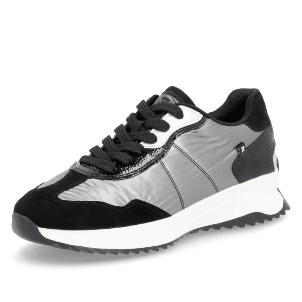 Rieker W1306 Black Pewter Nylon Sporty Trainers