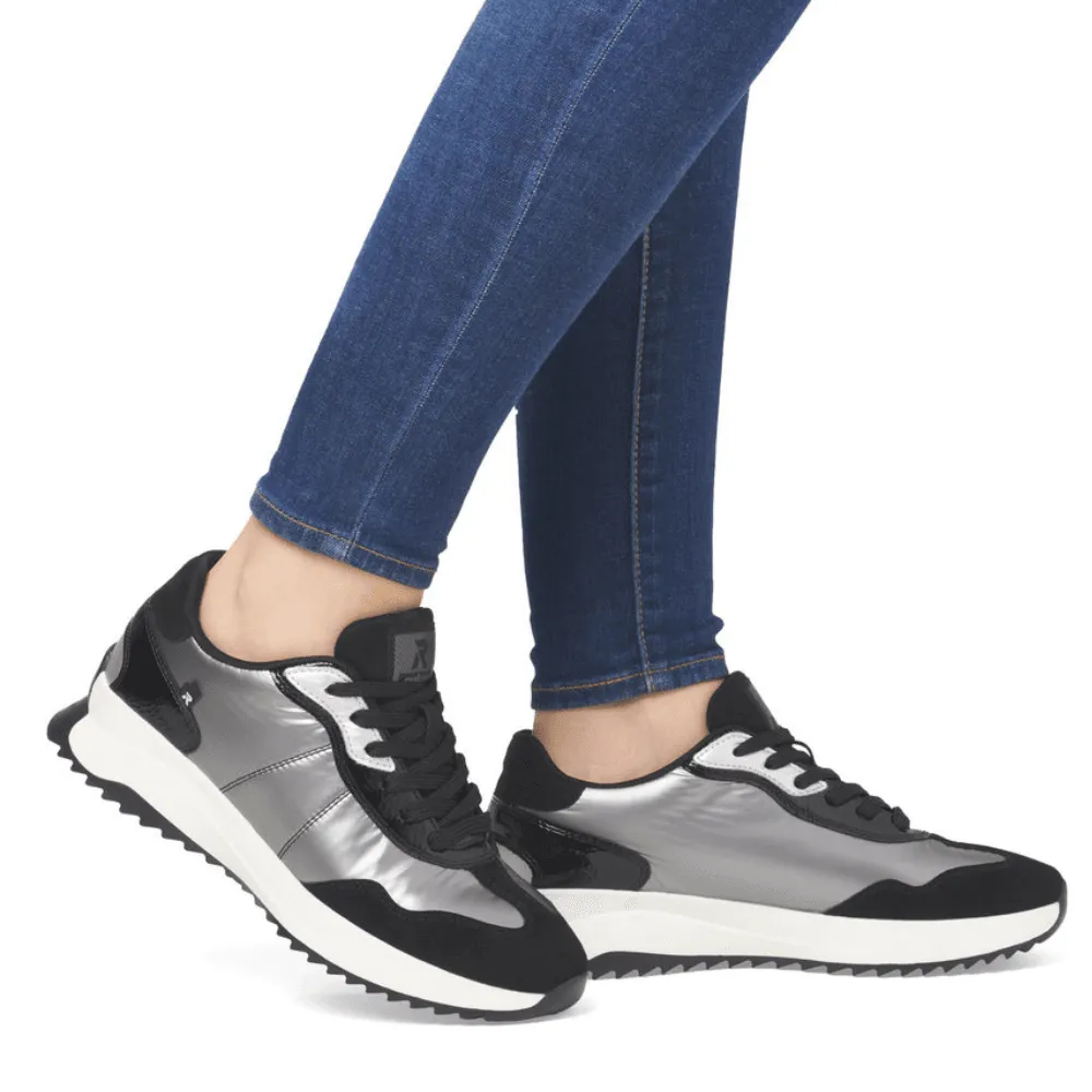 Rieker W1306 Black Pewter Nylon Sporty Trainers