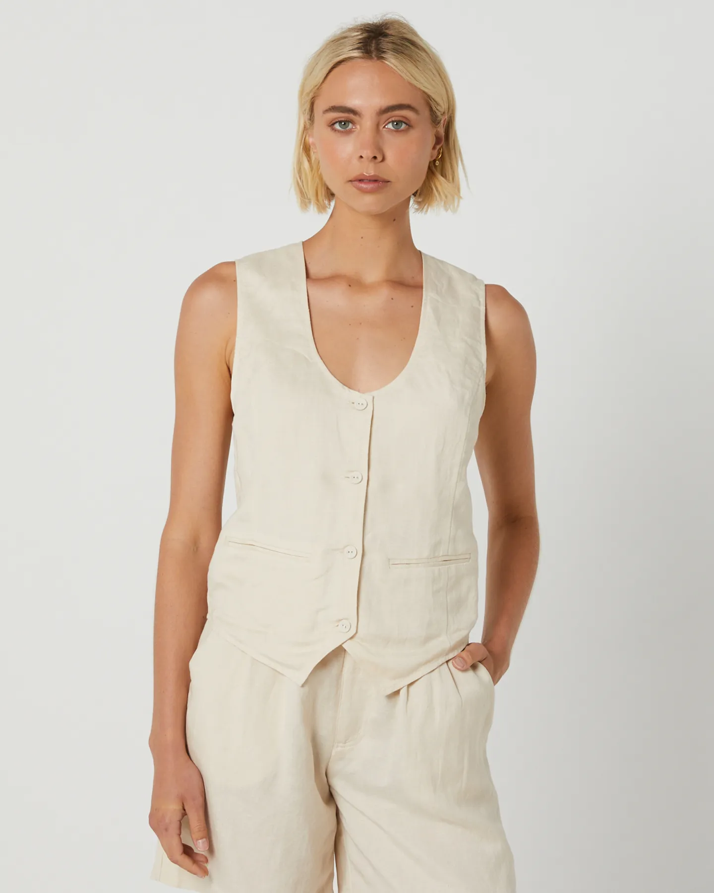 Rollas Soho Vest Linen - Biscuit | SurfStitch