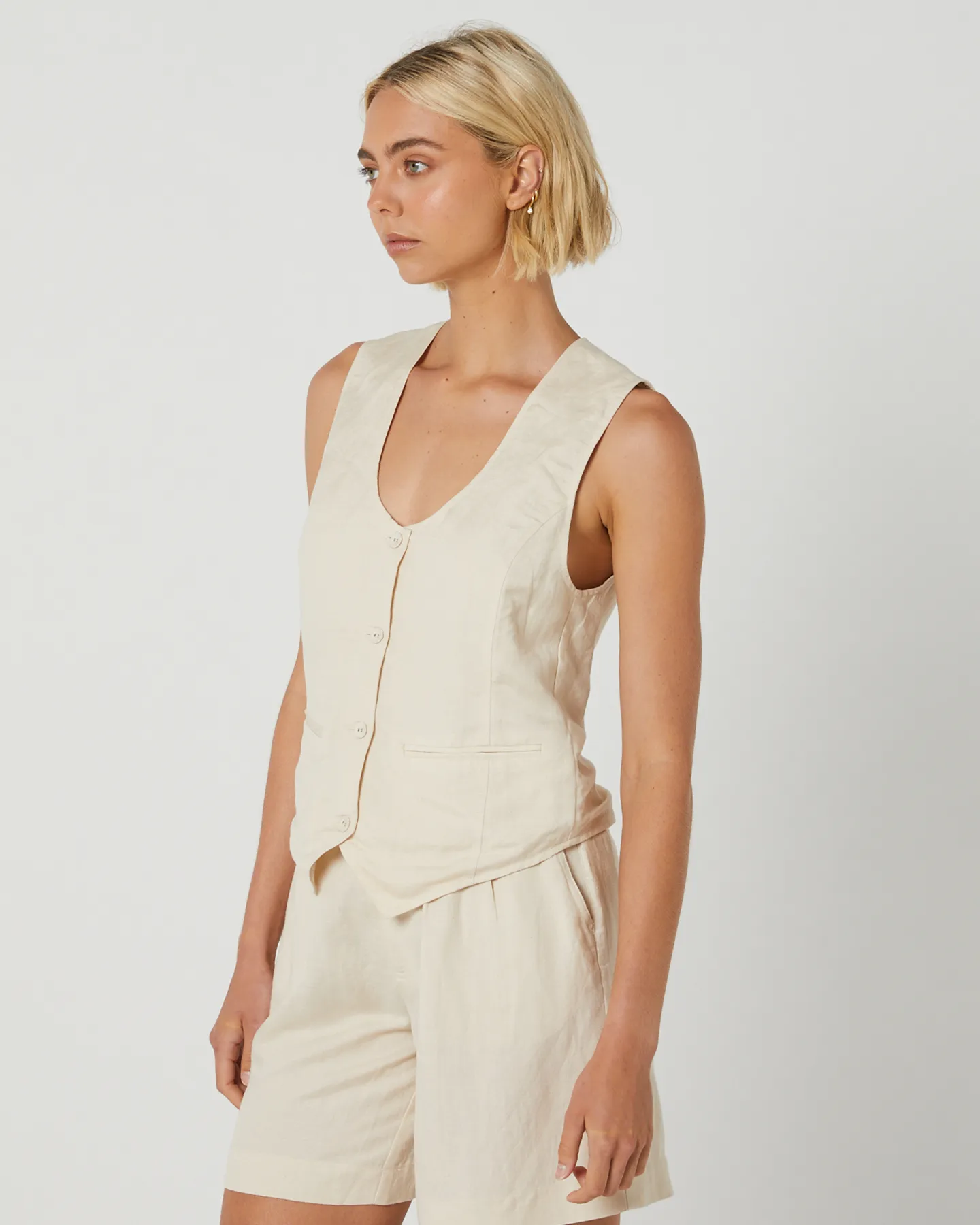 Rollas Soho Vest Linen - Biscuit | SurfStitch