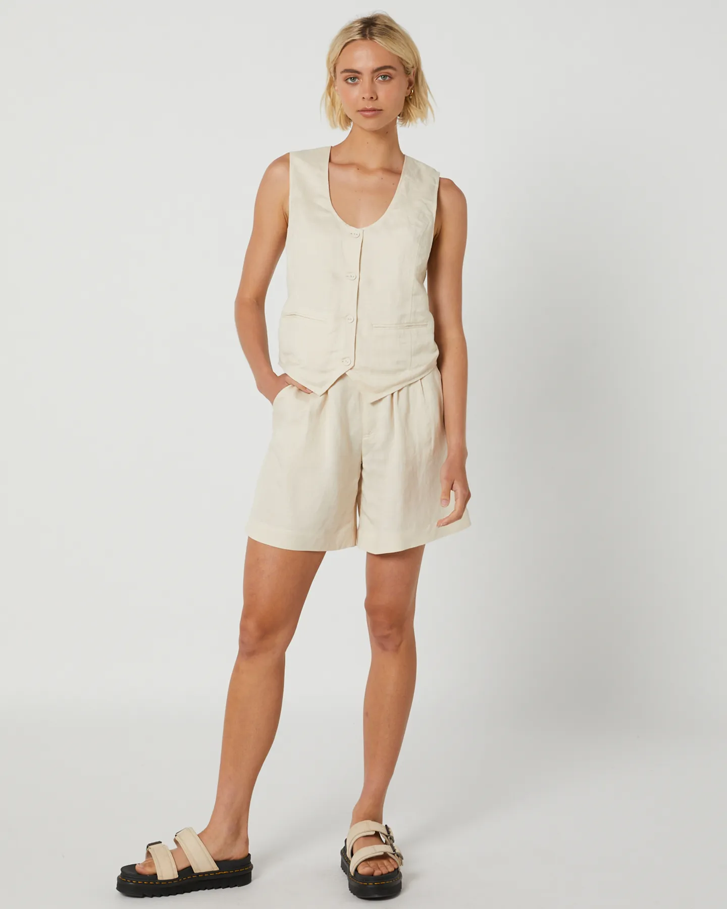 Rollas Soho Vest Linen - Biscuit | SurfStitch