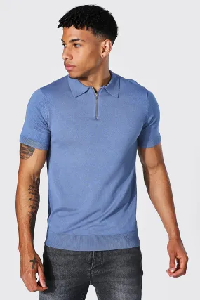 Short Sleeve Half Zip Knitted Polo