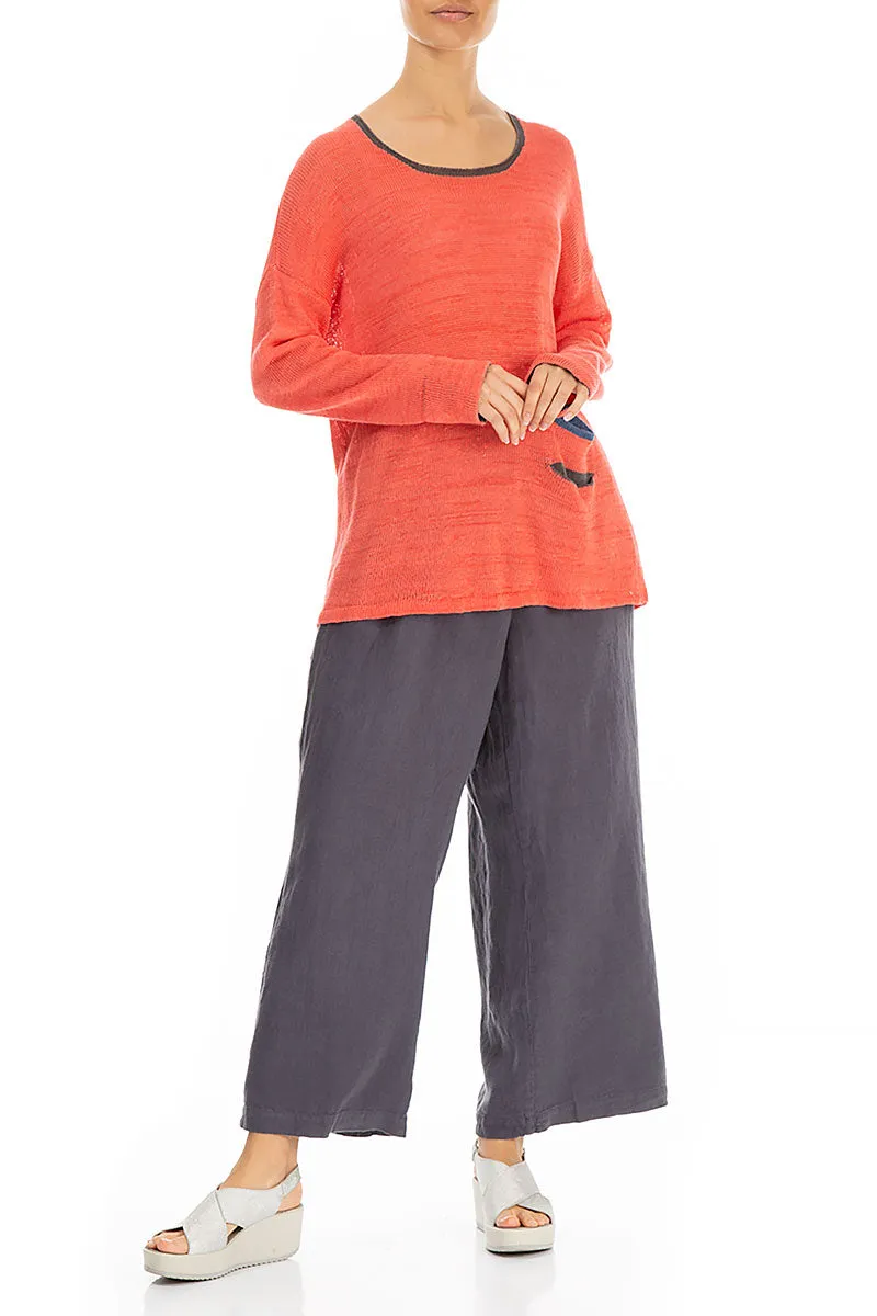 Side Pockets Coral Linen Jumper