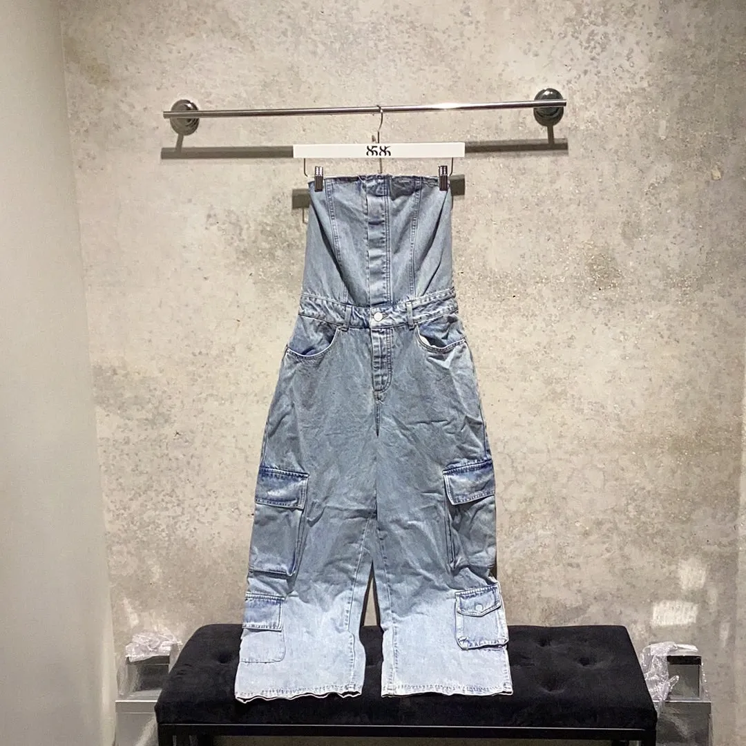 SIGNATURE 8: SLEEVELESS DENIM CARGO ROMPER