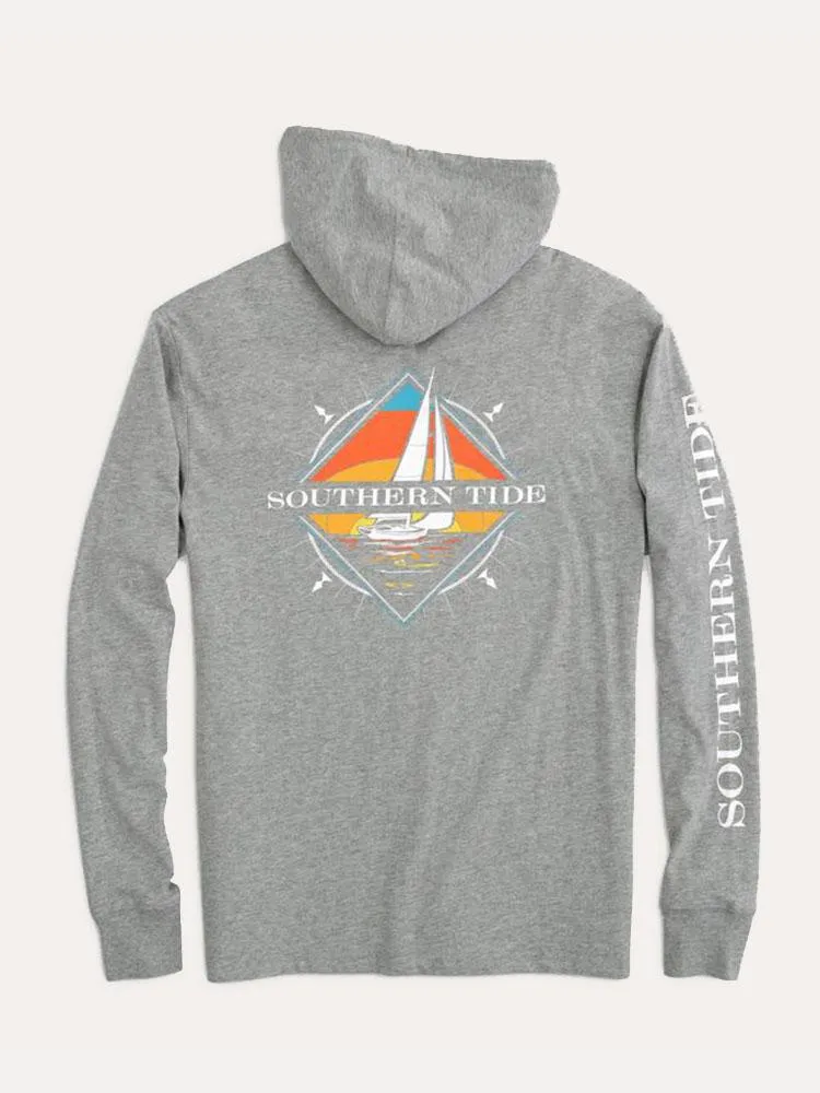     SOUTHERN TIDE  Men's Long Sleeve Heather Southern Sailboat Hoodie Tee    