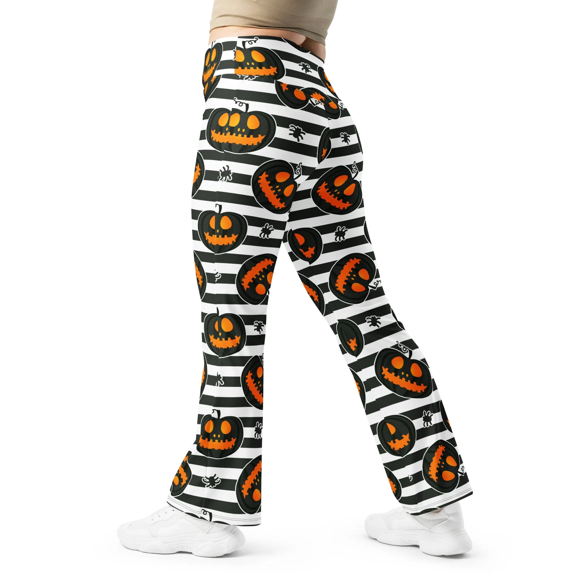 Striped Jack O'lanterns Flare Leggings