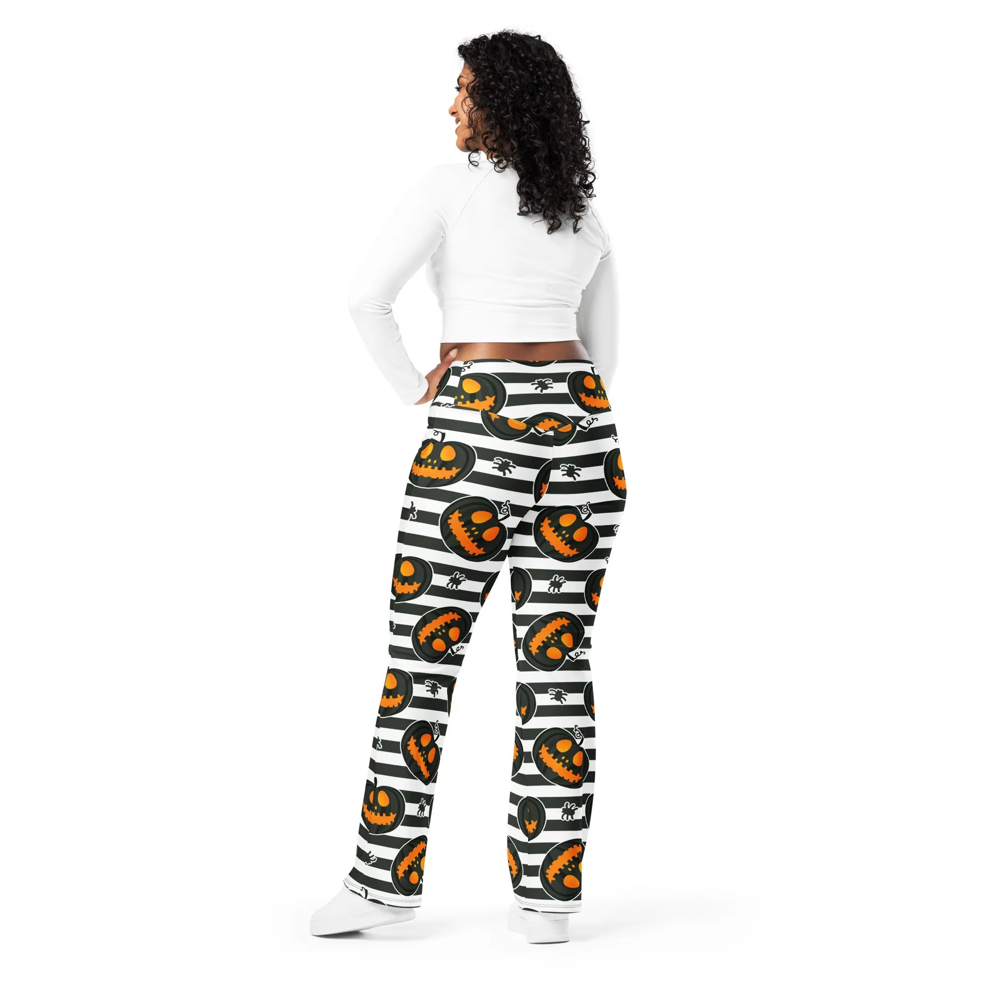 Striped Jack O'lanterns Flare Leggings