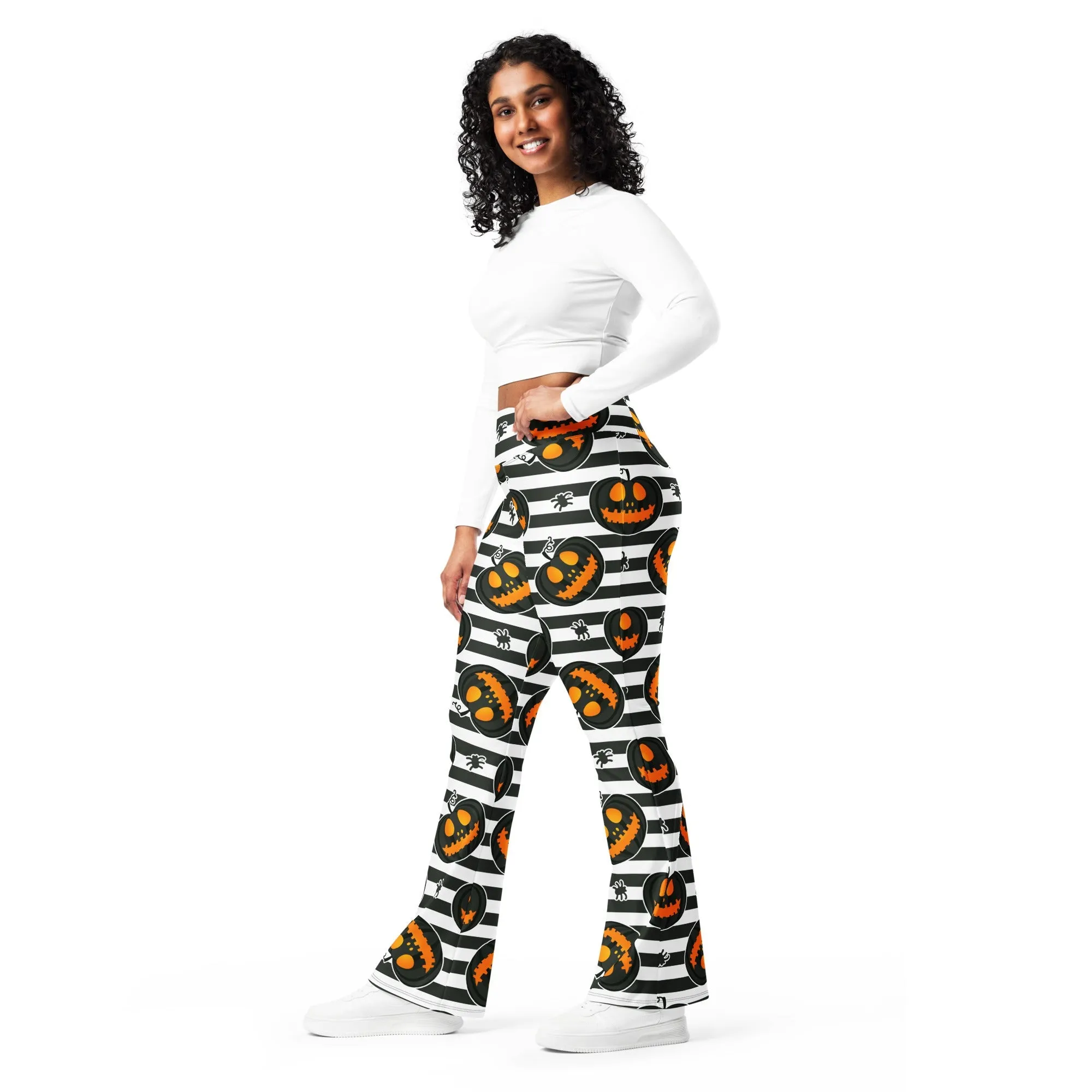 Striped Jack O'lanterns Flare Leggings