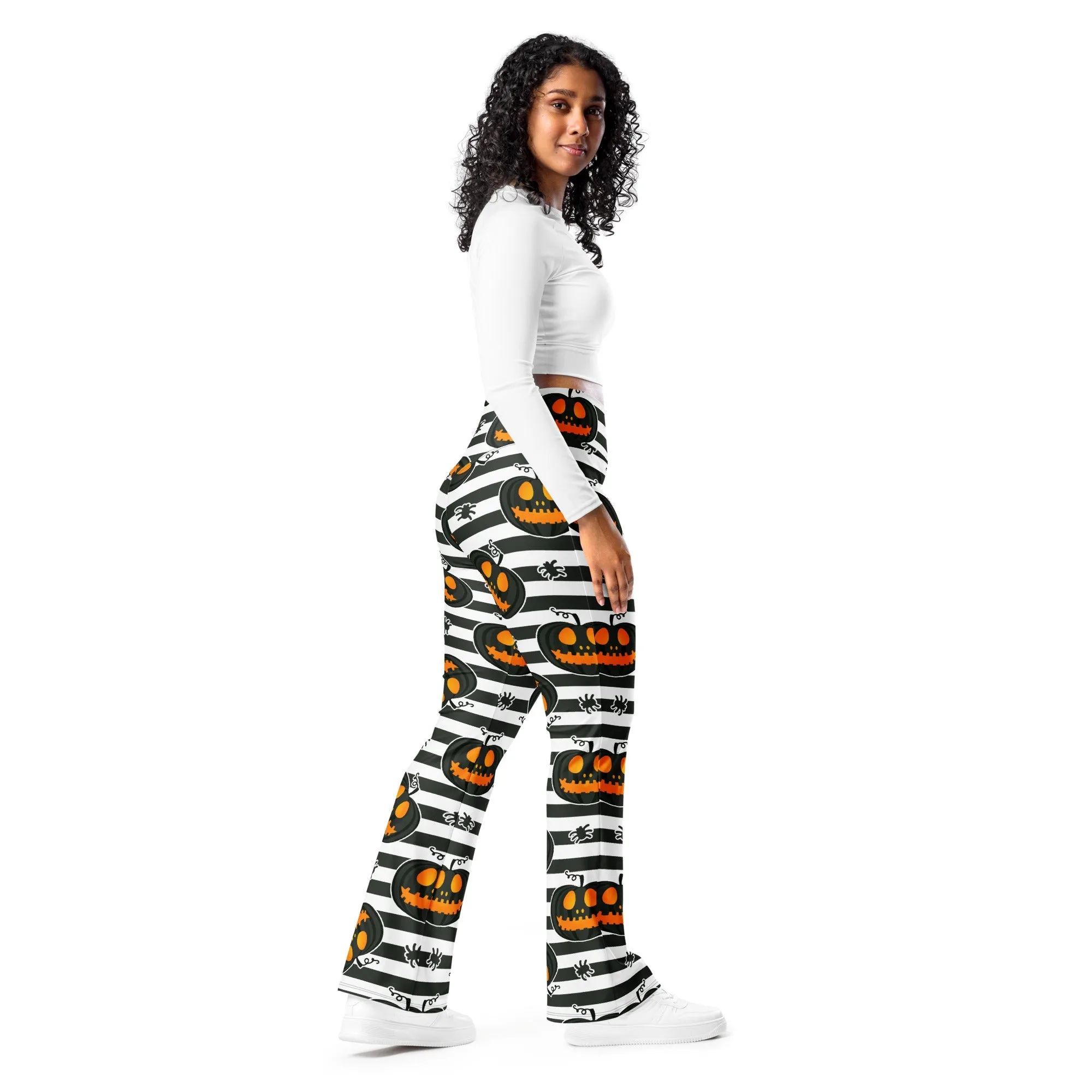 Striped Jack O'lanterns Flare Leggings