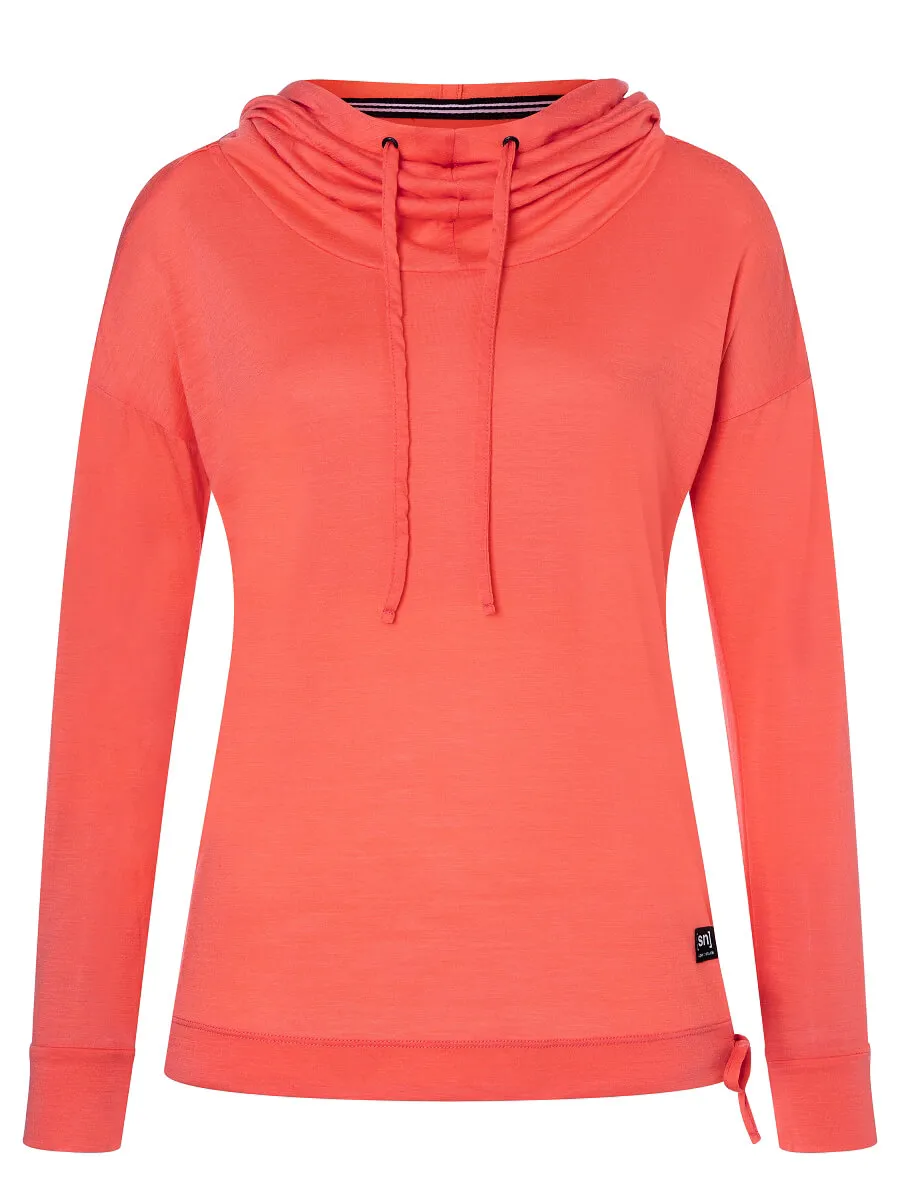 super.natural Women's Funnel Hoodie Living Coral | Buy super.natural Women's Funnel Hoodie Living Coral here | Outnort