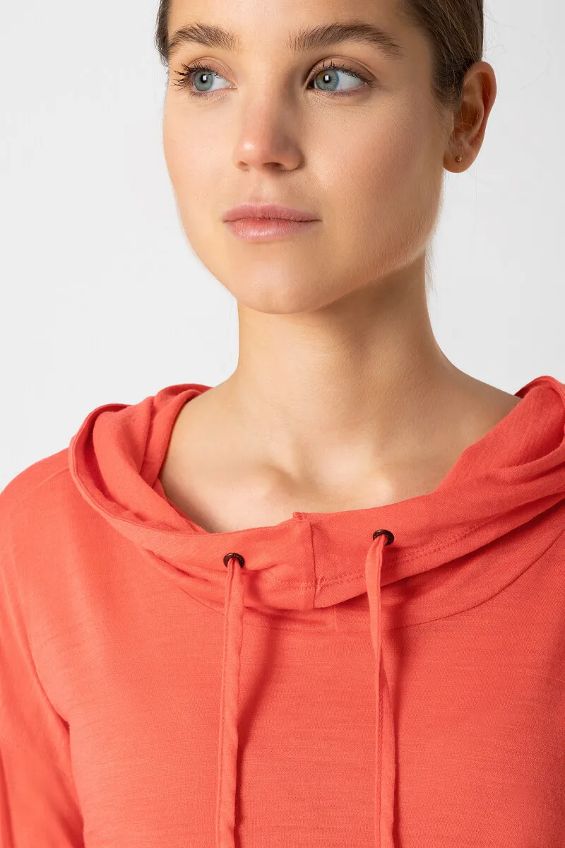 super.natural Women's Funnel Hoodie Living Coral | Buy super.natural Women's Funnel Hoodie Living Coral here | Outnort