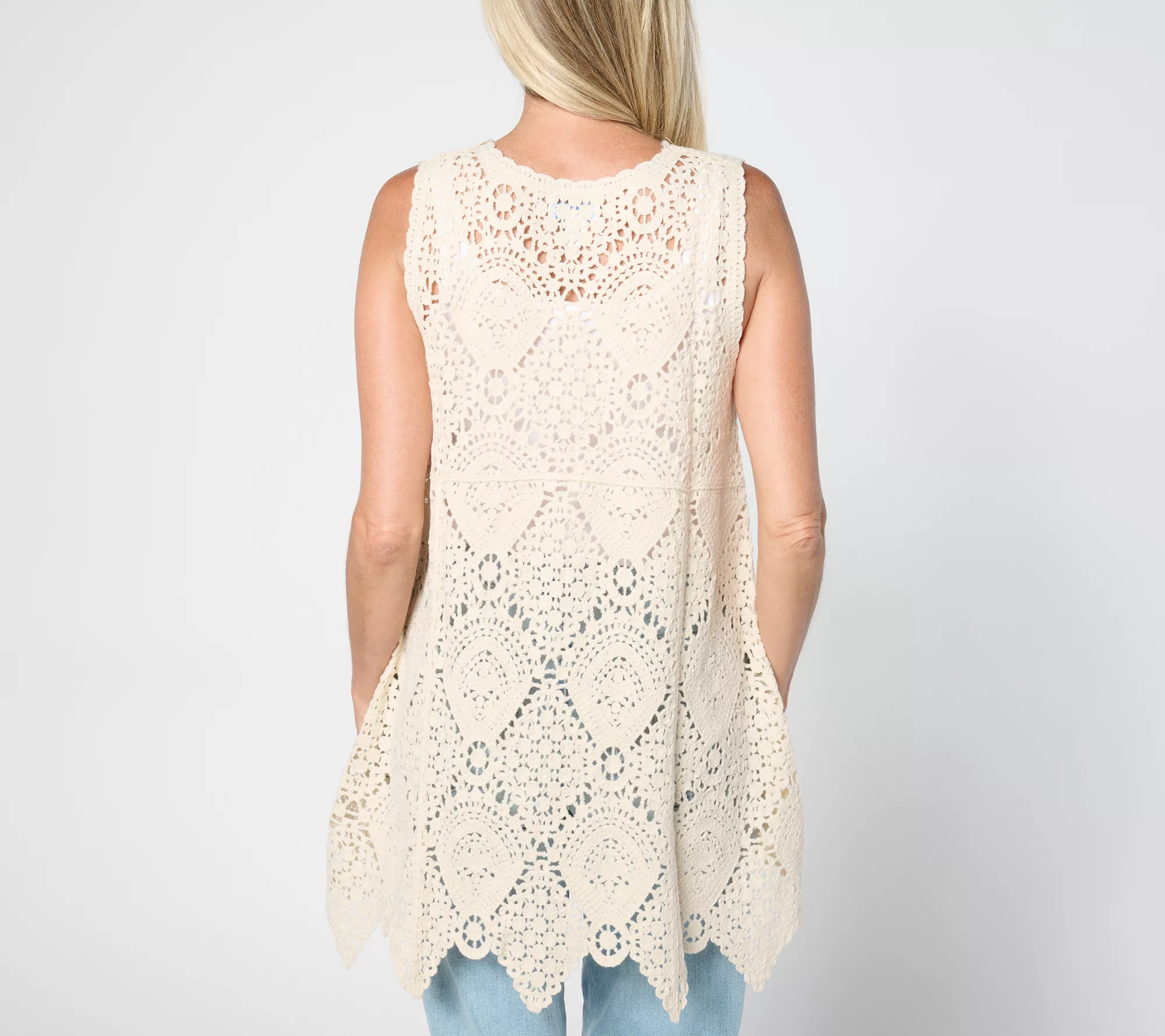 Susan Graver Passport Crochet Vest with Scalloped Hem