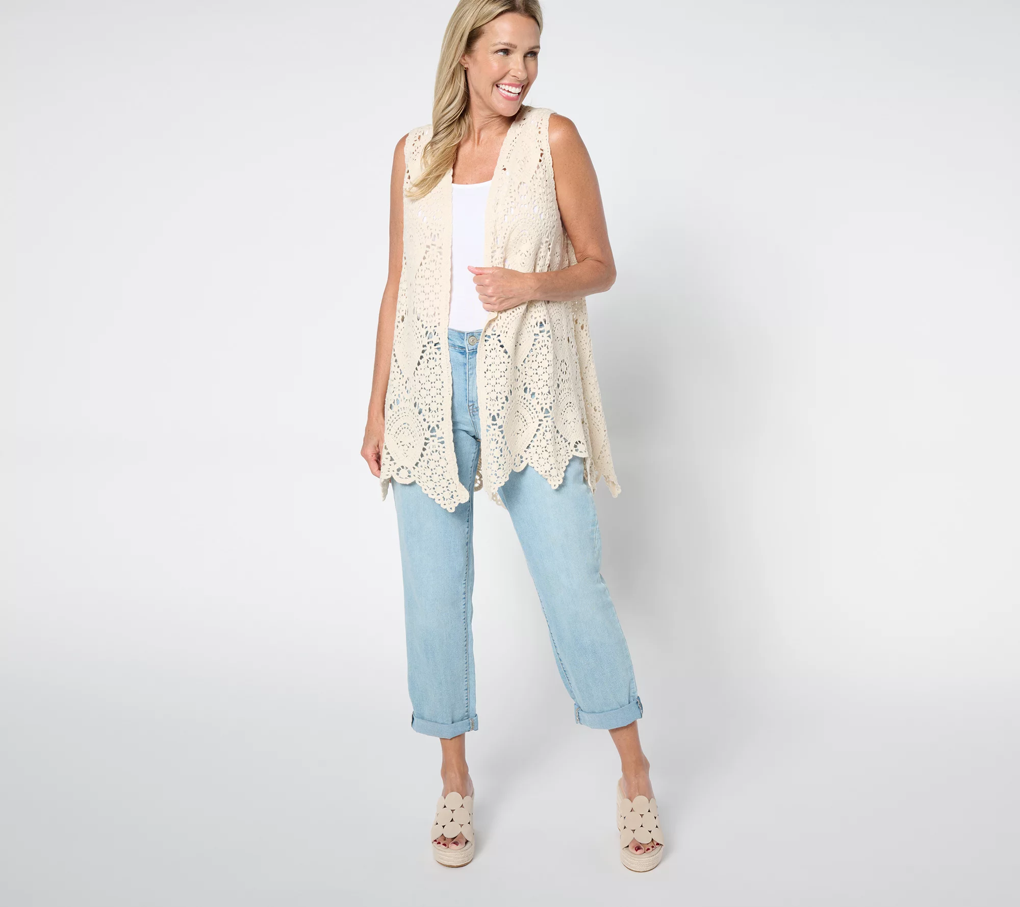 Susan Graver Passport Crochet Vest with Scalloped Hem