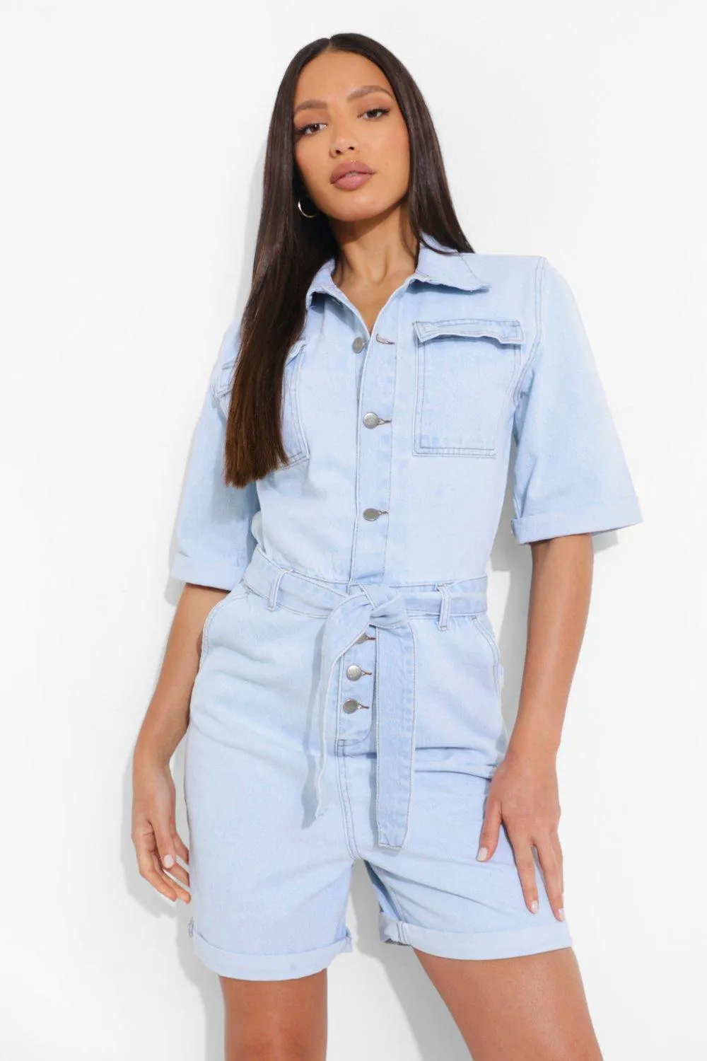 Tall Belted Denim Boiler Romper