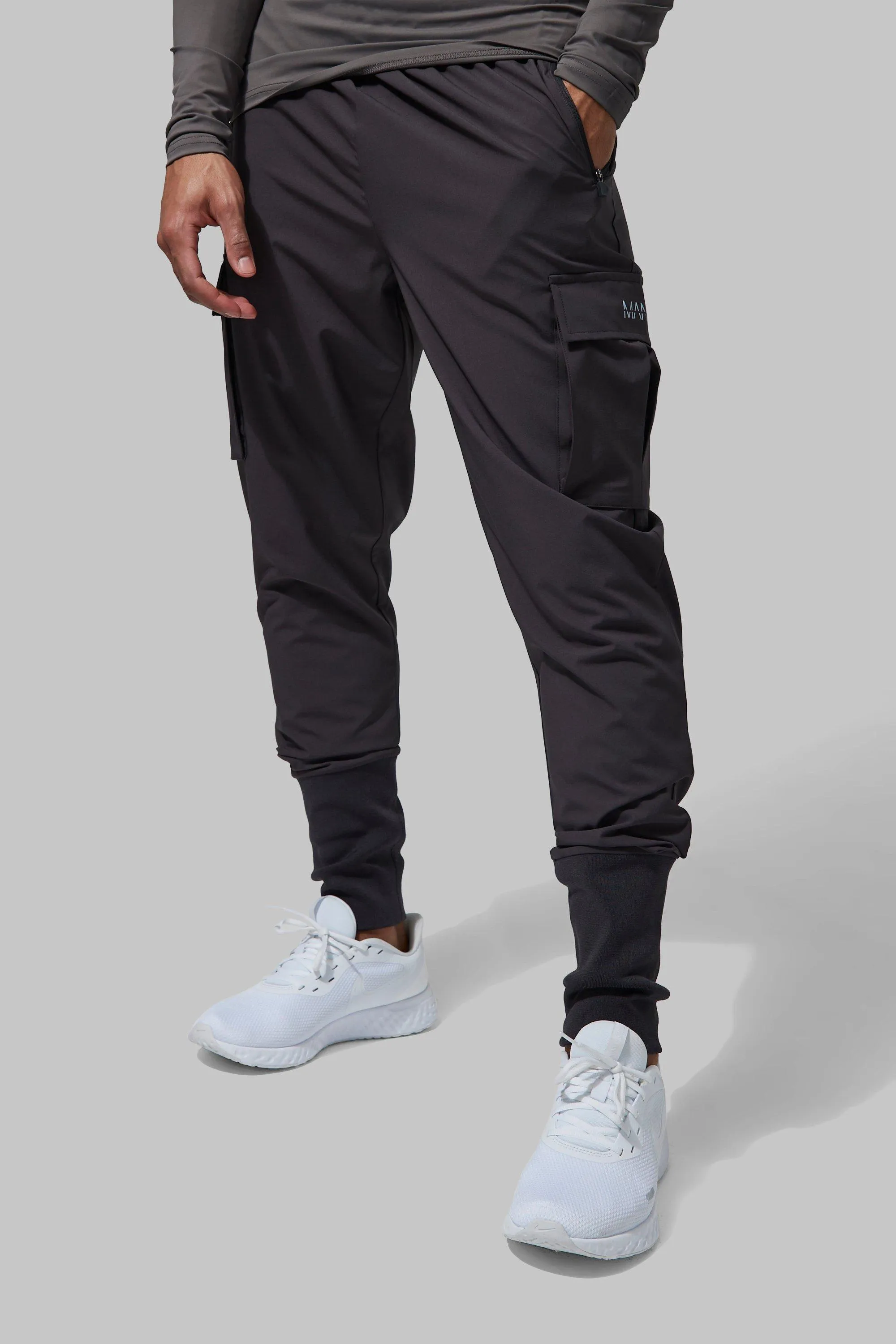 Tall Man Active Stretch Cargo Joggers With Deep Cuff | boohooMAN UK