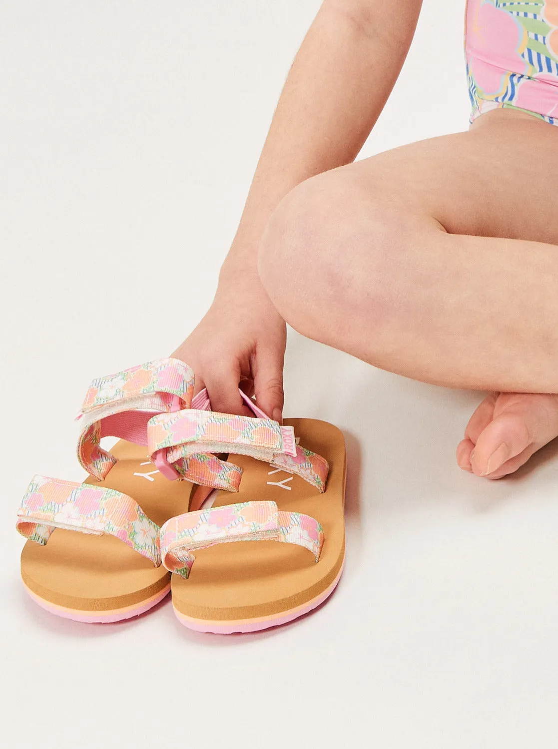 Toddlers Roxy Cage Sandals - White/Crazy Pink/Orange