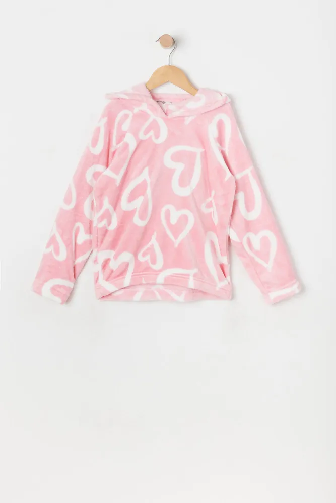 Urban Kids Girls Plush Heart Print Bunny Critter Hoodie