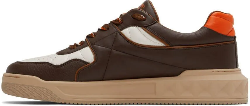 Valentino Garavani Brown & Off-White One Stud Low-Top Sneakers