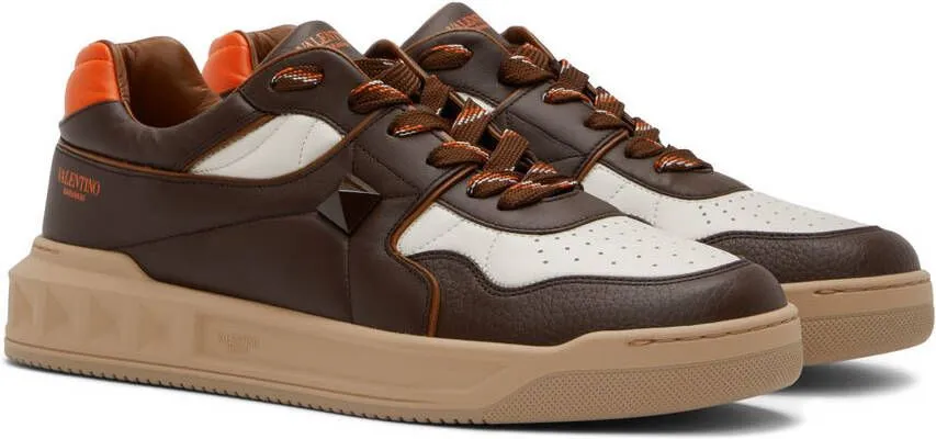 Valentino Garavani Brown & Off-White One Stud Low-Top Sneakers