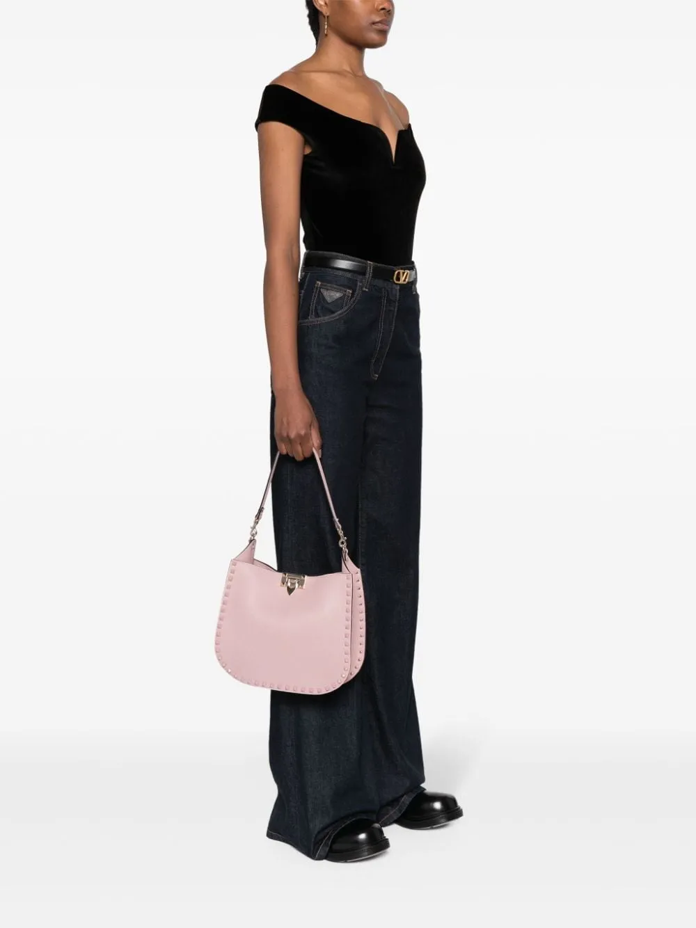 VALENTINO GARAVANI Elegant Pink Leather Hobo Handbag with Rockstud Detail