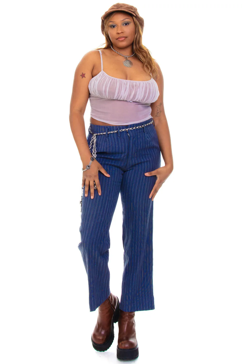 Vintage 90's Moody Blue Stripe Trousers - L/XL