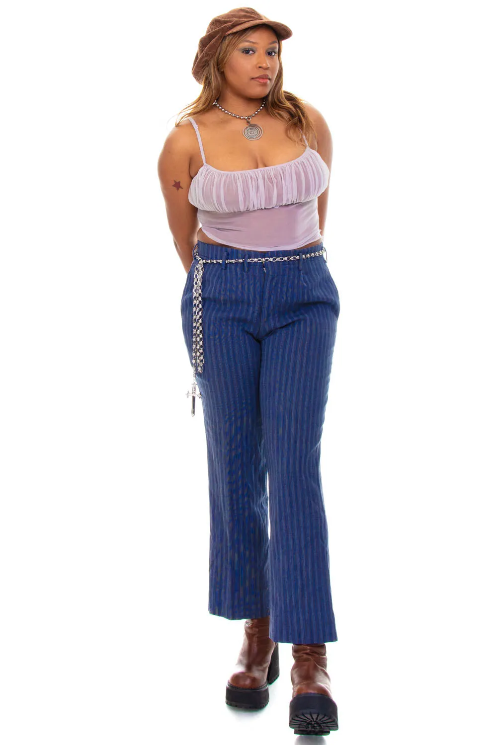 Vintage 90's Moody Blue Stripe Trousers - L/XL