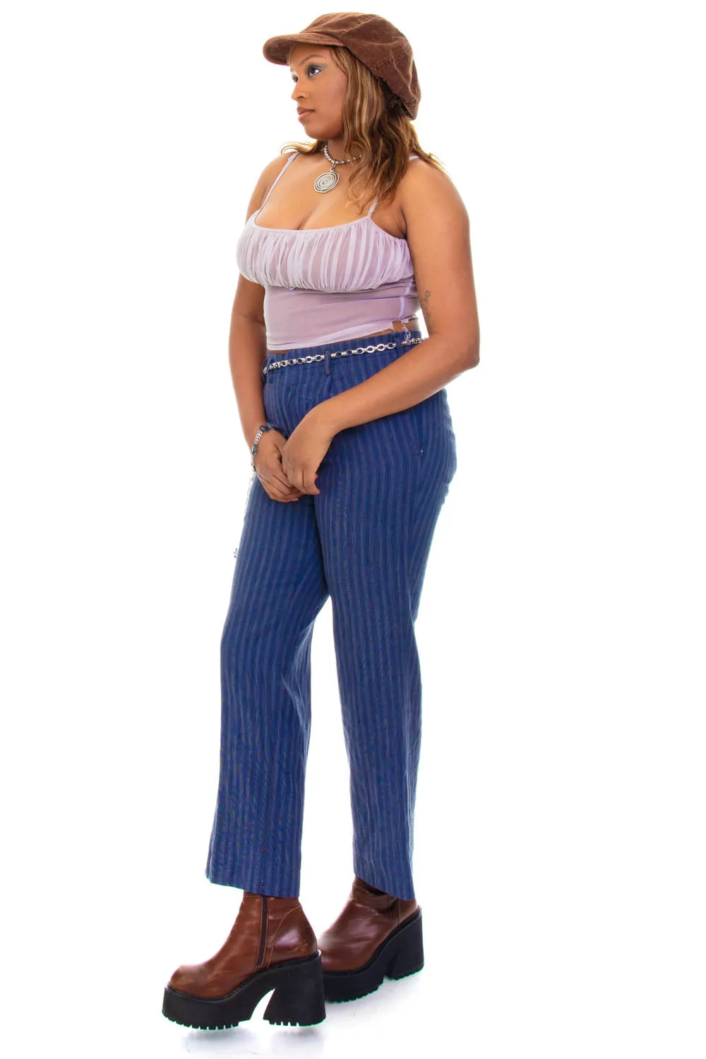 Vintage 90's Moody Blue Stripe Trousers - L/XL